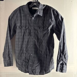 Calvin Klein Black Grey Squares Cotton Button Down Size L Men's Shirt Y2K VTG